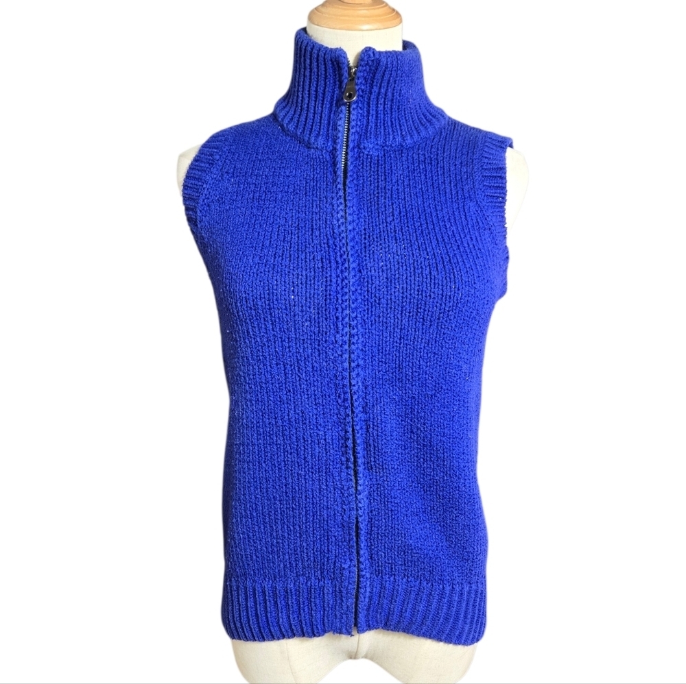 Chico's Vintage Royal Blue Cotton Zip-Up Sweater Vest